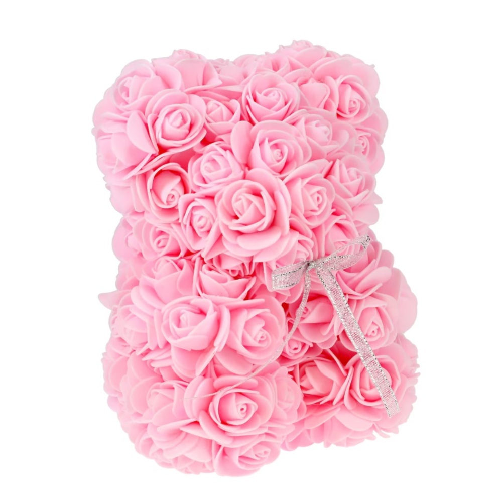 Valentine's Soft Pink Roses with Bow Teddy Bear Decor